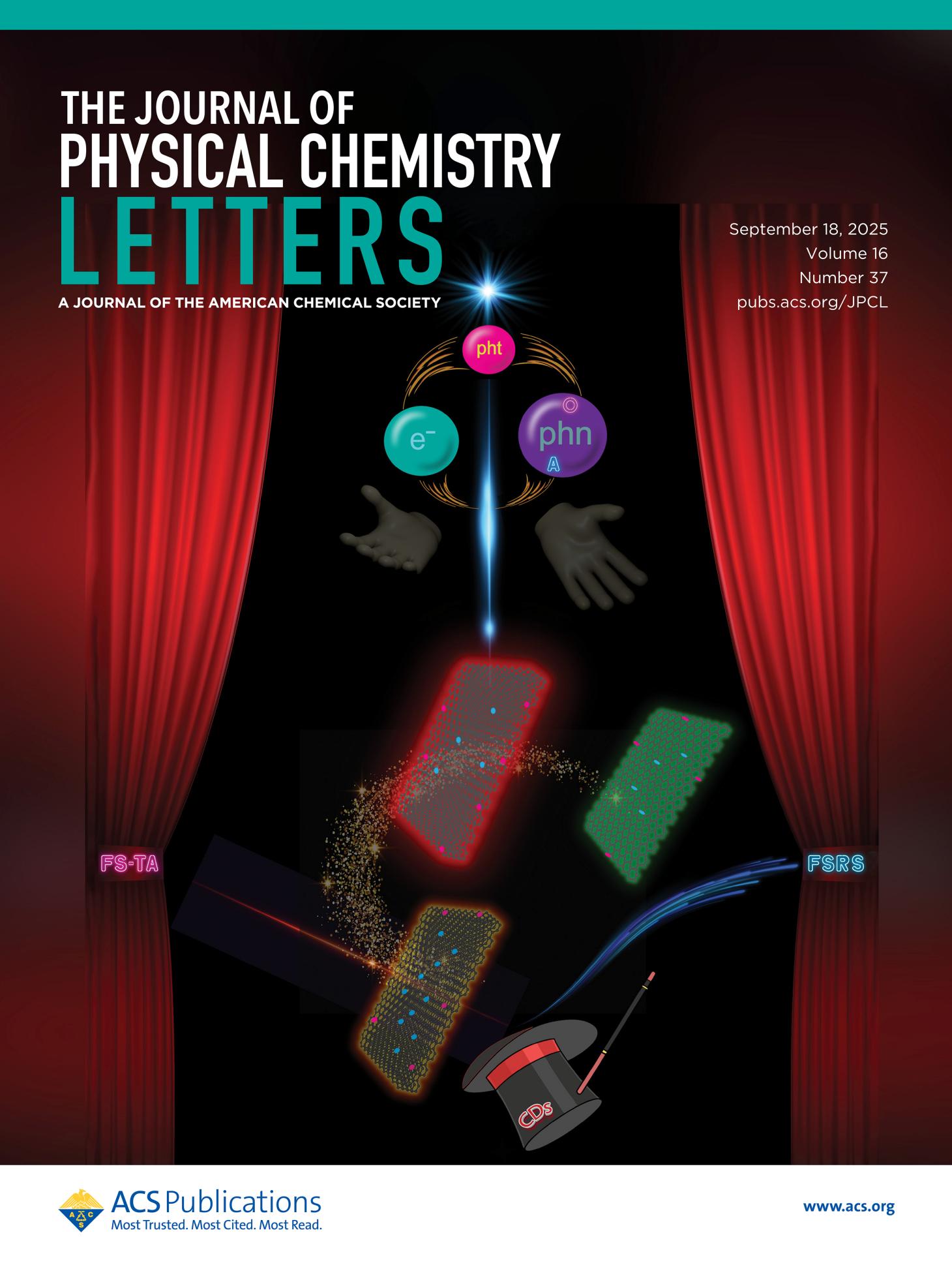 A journal cover with red curtains and science elements.