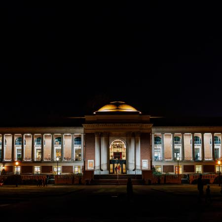 A nighttime image of campus.