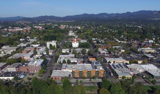 Aerial shot of Corvallis, Oregon.